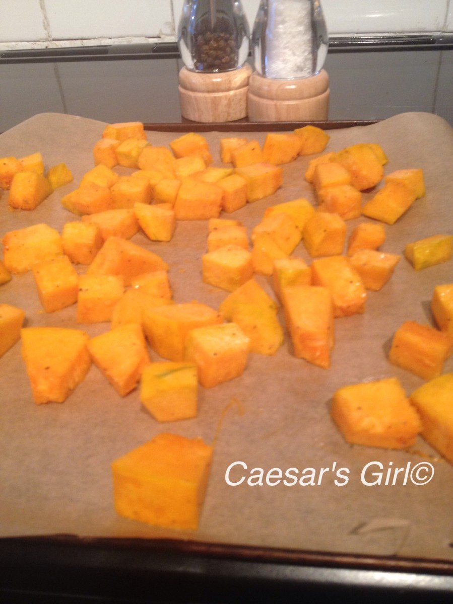 Caesar Salad with Pumpkin Croutons and Spiced Pumpkin Seeds