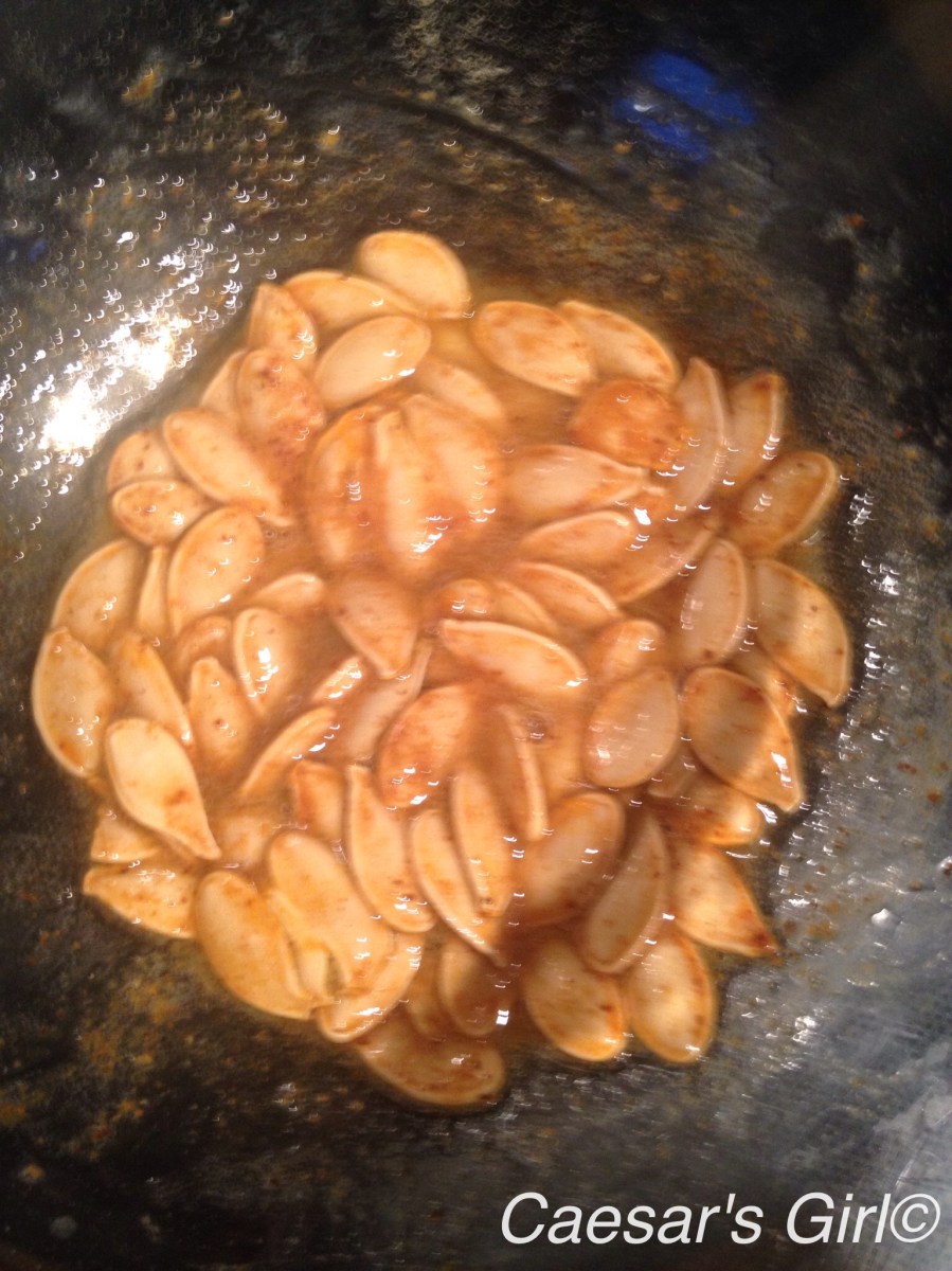 Caesar Salad with Pumpkin Croutons and Spiced Pumpkin Seeds