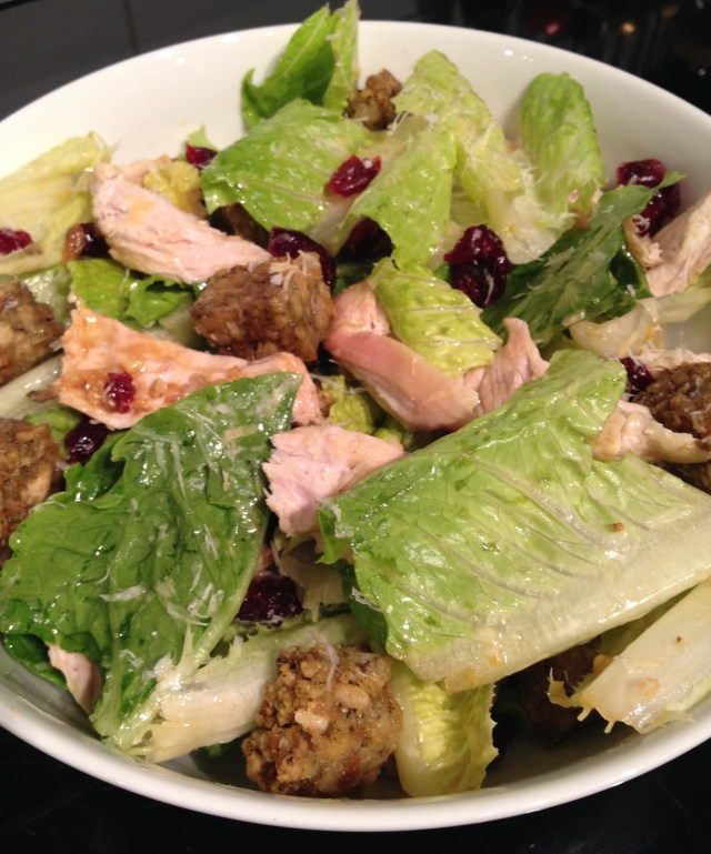 Turkey Caesar Salad with Leftover Croutons