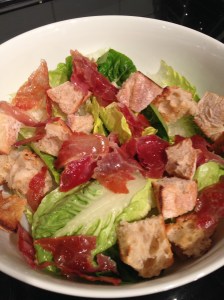 Lettuce, croutons and parma ham
