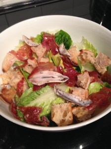 Lettuce, croutons parma ham and marinated anchovy fillets